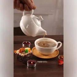 قوری و فنجان سرامیکی پایه چوبی YM061072