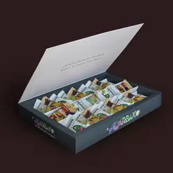 گز لقمه عسلی و ترنجبينی آردی 42% مغز پسته آرباکو (جعبه کلاسیک طرح آبرنگی)