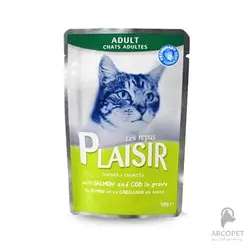 پوچ گربه پلایزر با طعم ماهی کاد و سالمون در آبگوشت 100 گرمی