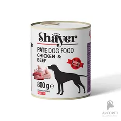 کنسرو سگ شایر مدل پته با طعم مرغ و گوشت گوساله 800 گرمی