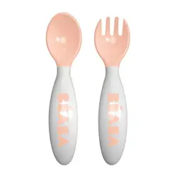 ست 2 عددی قاشق چنگال ب آ با صورتی Beaba 2nd Stage Ergonomic Baby Cutlery Nude