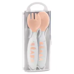 ست 2 عددی قاشق چنگال ب آ با صورتی Beaba 2nd Stage Ergonomic Baby Cutlery Nude