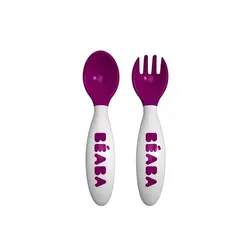 ست 2 عددی قاشق چنگال سیلیکونی نرم ب آ با Beaba Second Stage Ergonomic Cutlery Set of 2