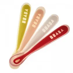 ست 4 عددی قاشق ارگونومیک کودک رده سنی1 Beaba First Stage Silicone Spoon Set