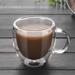 لیوان دوجداره پیرکس دسته دار 300 میل کد 206