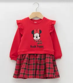 لباس دخترانه نخی آستین بلند میکی موس lc waikiki