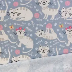 40 سانتی متر پارچه تریکو یکرو کشی طرح گربه و کاموا | بافت مارت