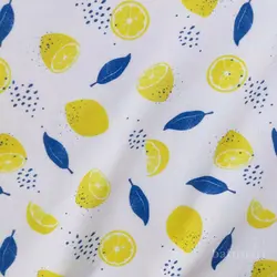 پارچه لینن موهر طرح لیمو فانتزی با برگ سرمه ای - پارچه لیمویی | بافت مارت