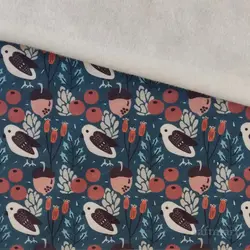 پارچه هودی تریکو دورس طرح بلوط و پرنده زمینه تیره - پارچه سویشرت | بافت مارت