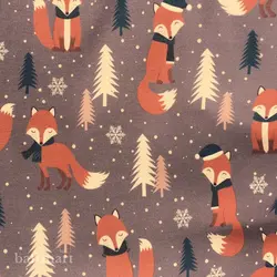 دورس سه نخ طرح روباه زمینه بنفش | بافت مارت