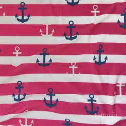 تریکو پنبه ترکیبی یکرو تیپ لاکرا راه راه قرمز و سفید طرح لنگر | بافت مارت