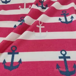 تریکو پنبه ترکیبی یکرو تیپ لاکرا راه راه قرمز و سفید طرح لنگر | بافت مارت