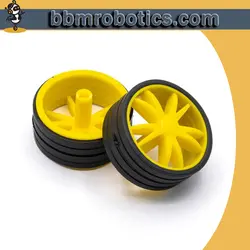 چرخ ربات با شفت دوسرتخت مخصوص گیربکس زرد پلاستیکی