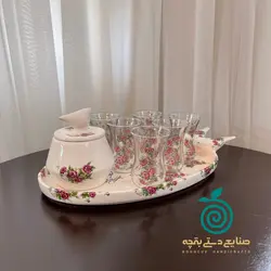 ست چایخوری گلسرخی شش نفره خونچه قندان در دار