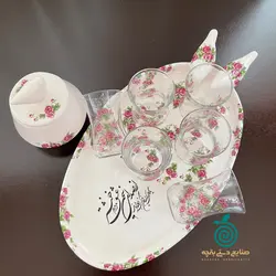 ست چایخوری گلسرخی شش نفره خونچه قندان در دار