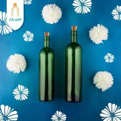 بطری شیشه‌ای سبز تکوک متوسط با درب چوب پنبه‌ای | 750 سی‌سی | بسته 20 تایی
