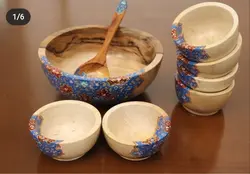 ست کاسه و پیاله و قاشق تذهیب کاری شده