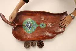 ظرف چوبی دستساز طرح برگ
