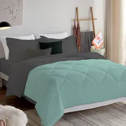 سرویس روتختی دورنگ چیداری فیروزه ای طوسی تیره دونفره چهار تکه