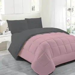 سرویس روتختی دو رنگ چیداری صورتی طوسی تیره یک نفره سه تکه