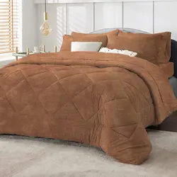 روتختی ترک طرح پتینه قهوه ای روشن دو نفره چهار تکه - چیداری