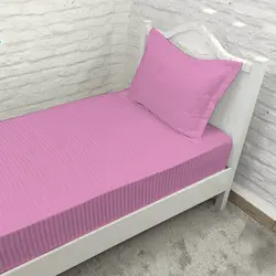 سرویس ملحفه هتلی چیداری رنگ صورتی یک نفره دو تکه