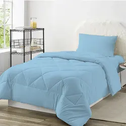 سرویس روتختی میکرو چیداری آبی روشن یک نفره سه تکه+لحاف