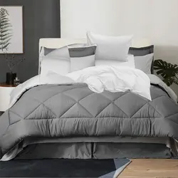 سرویس روتختی دورنگ چیداری طوسی تیره نقره ای دو نفره چهار تکه