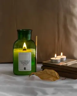 شمع 400 گرمی وکس سویا (وگن) شیشه سبز