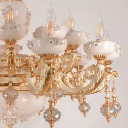 لوستر چشمه نور 20 شعله کد 3654 آلومینیوم با سرامیک آبکاری طلایی با رنگ سفید - دکورشاپ فروشگاه آنلاین لوستر و دکوری