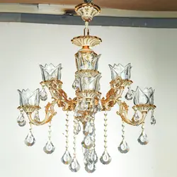 لوستر 4 شاخه طلا سفيد S3515 با کريستال و لاله - دکورشاپ فروشگاه آنلاین لوستر و لوازم دکوری