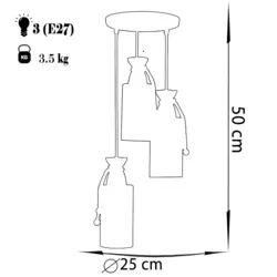 چراغ آویز ۳ شعله نامنظم چشمه نور کد A1268/3H-BR قهوه ای - دکورشاپ فروشگاه آنلاین لوستر و دکوری