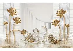 مشخصات و خرید پوستر دیواری قو و گل نیلوفر کد P0316 - دکوشنل