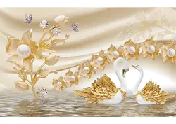 خرید پوستر قو و گل های مرواریدی و پروانه کد P0319 - دکوشنل