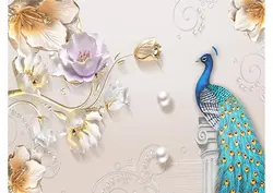 خرید پوستر سه بعدی طاووس و گل لاکچری کد P0387 - دکوشنل
