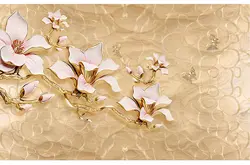 خرید پوستر لاکچری طلایی با گل های لیلیوم کد P0419 - دکوشنل
