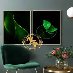 تابلو دکوراتیو برگ سبز 2 تکه کد GH156