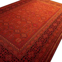گبه فرش ترکمن طرح خطگرد 500 شانه زعفرانی کد 2012