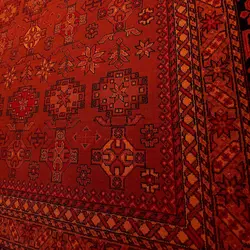 گبه فرش ترکمن طرح خطگرد 500 شانه زعفرانی کد 2012