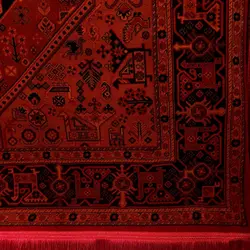 گبه فرش قشقایی طرح نقش جهان رنگ زعفرانی کد 2003