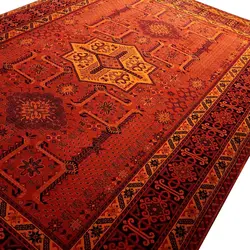 گبه فرش قشقایی طرح زینت رنگ زعفرانی کد 2001