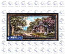 تابلو فرش خانه باغ و نیمکت چوبی کد: 1045173