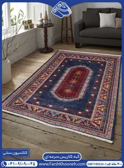 فرش گبه سرمه ای حاشیه قرمز 700 شانه کد: 1-7100334