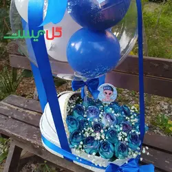 باکس گل گهواره ای نوزاد آبتین - باکس گل کریر آبی نوزاد پسر