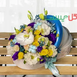 خرید باکس گل زایمان گرشا | باکس گل نوزادی لاکچری با بادکنک