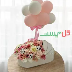 خرید باکس گل زایمان صدف | باکس گل صورتی برای زایمان دختر