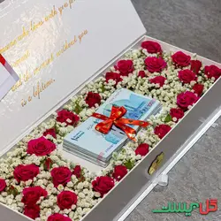باکس گل و پول مدل مارال  [رز مینیاتوری قرمز] ارسال فوری