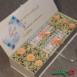 باکس گل و پول دلسان [ گل و پول شیک با کارت پستال چاپی! ]