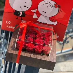 باکس گل چوبی پادینا- خرید باکس گل رز چوبی با درب شیشه ای خاص