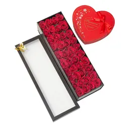 باکس گل 40 شاخه رز-  باکس گل چوبی- درب شیشه ای+شکلات